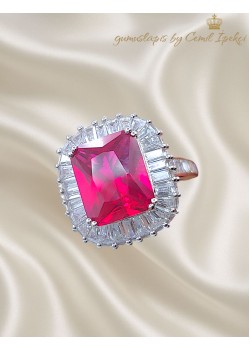 Lal ve Mozanite Taşlı Gümüş Yüzük