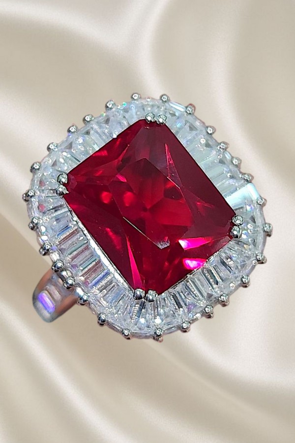 Lal ve Mozanite Taşlı Gümüş Yüzük