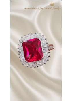 Lal ve Mozanite Taşlı Gümüş Yüzük