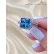 Mozanite ve Blue Topaz Taşlı Kare Motif Gümüş Yüzük