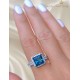 Mozanite ve Blue Topaz Taşlı Kare Motif Gümüş Yüzük