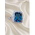 Mozanite ve Blue Topaz Taşlı Dikdörtgen Motif Gümüş Yüzük