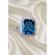 Mozanite ve Blue Topaz Taşlı Dikdörtgen Motif Gümüş Yüzük