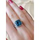 Mozanite ve Blue Topaz Taşlı Kenarı Çizgi Motif Gümüş Yüzük