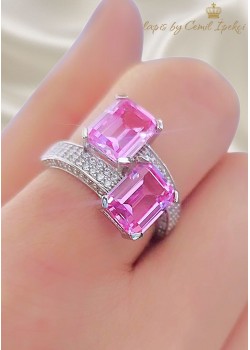 Pembe Safir ve Mozanite Taşlı Gümüş Yüzük