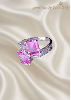 Pembe Safir ve Mozanite Taşlı Gümüş Yüzük
