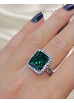 Mozanite ve Zümrüt Taşlı Gümüş Yüzük