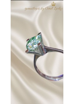 1.4 Carat Mozanite Taşlı Su Yeşili Renk Gümüş Yüzük