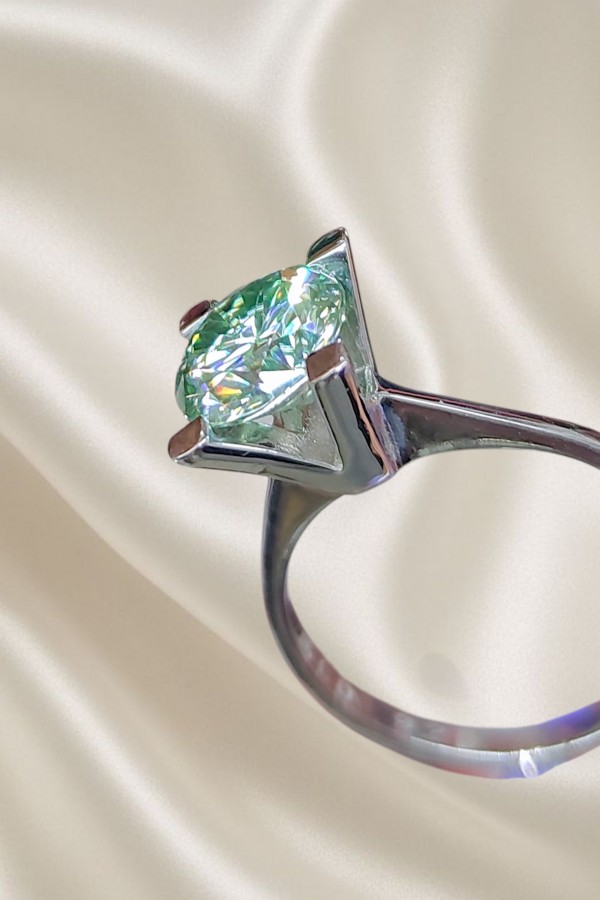 1.4 Carat Mozanite Taşlı Su Yeşili Renk Gümüş Yüzük
