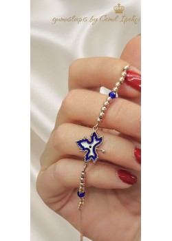 Mavi Mine Çınar Yaprağı Motif Gümüş Bileklik 