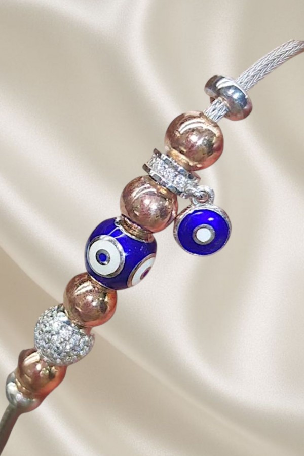 Nazar Boncuklu Mineli Çoklu Gümüş Parça Bileklik