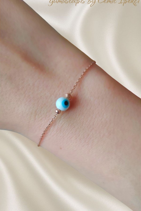 Nazar Boncuklu Top Motif Gümüş Bileklik 