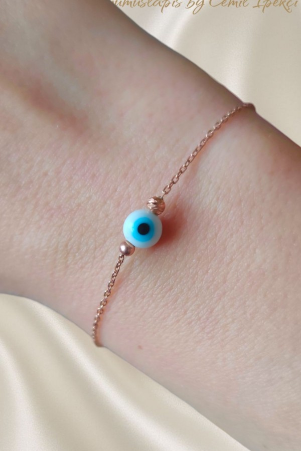 Nazar Boncuklu Top Motif Gümüş Bileklik 