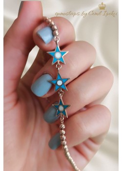 Mavi Mineli Dorika Topları ile Süslü Yıldız Motif Gümüş Bileklik 