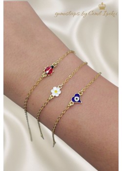 Bebek ve Çocuk için Kalp Nazar Boncuklu Gümüş Bileklik