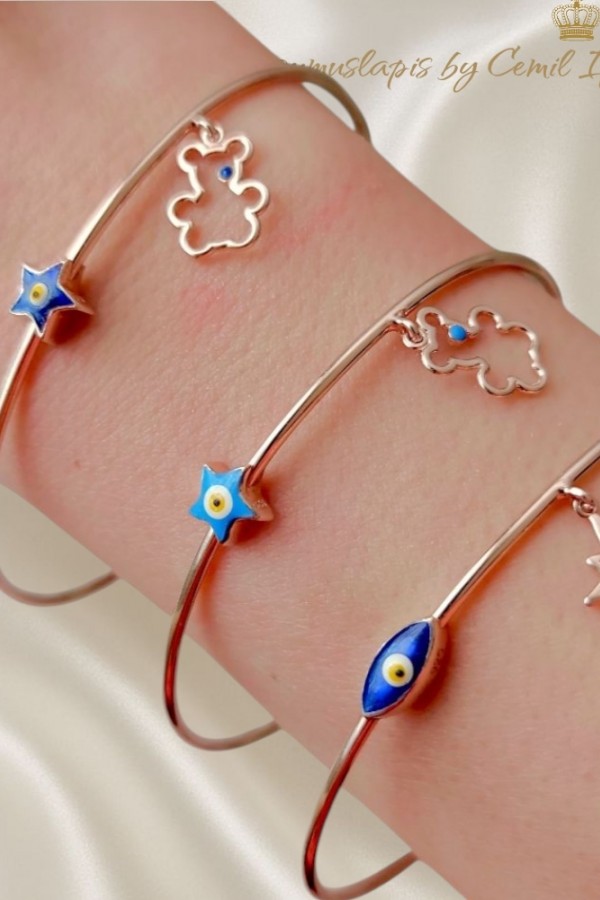 Mine Nazar Boncuklu Desenli Gümüş Bilezik Serisi 