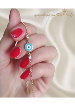 Mineli Nazar Boncuklu Gümüş Mini Bileklik