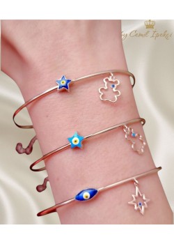 Mine Nazar Boncuklu Desenli Gümüş Bilezik Serisi 