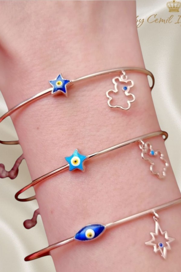 Mine Nazar Boncuklu Desenli Gümüş Bilezik Serisi 