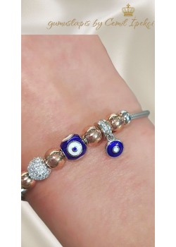 Nazar Boncuklu Mineli Çoklu Gümüş Parça Bileklik