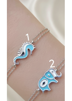 Deniz Atı ve Fil Motif Mineli Gümüş Bileklik Serisi