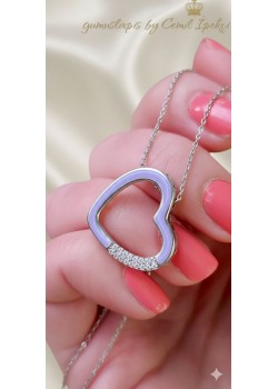 Mor Mineli Kalp Motif Gümüş Kolye 