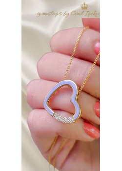 Mor Mineli Kalp Motif Gümüş Kolye 