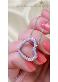 Mor Mineli Kalp Motif Gümüş Kolye 