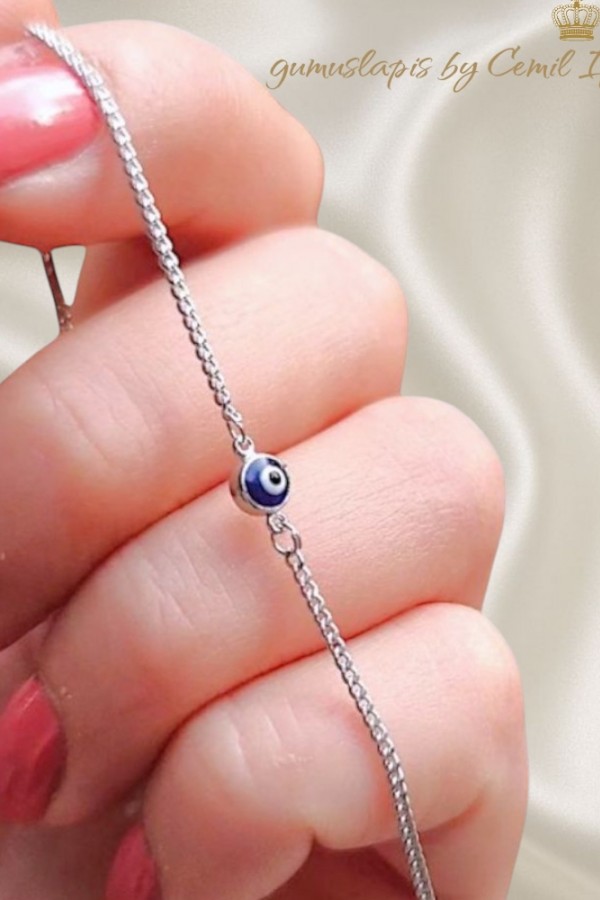 Mineli Nazar Boncuklu Gümüş Halhal 