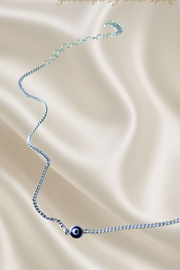 Mineli Nazar Boncuklu Gümüş Halhal 