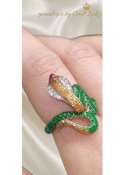 Kobra Yılan Motif Mineli Gümüş Yüzük 