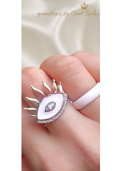 Göz Motif Mineli Gümüş Yüzük