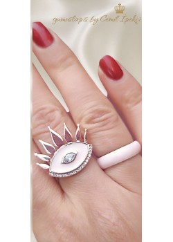 Düz Model Açık Pembe Mineli Gümüş Yüzük 