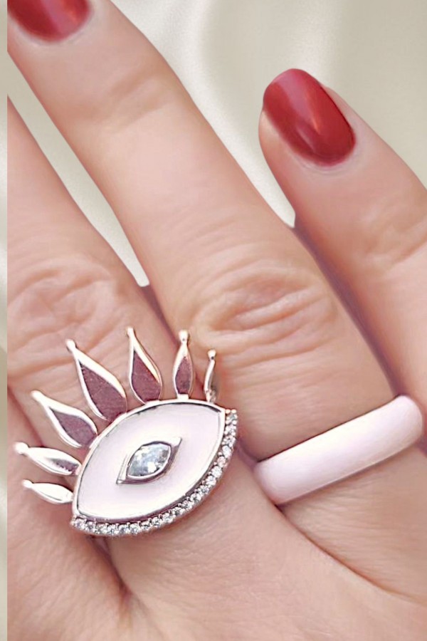 Düz Model Açık Pembe Mineli Gümüş Yüzük Düz Model Açık Pembe Mineli Gümüş Yüzük