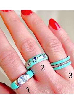 3 Numara Yarım Mineli Su Yeşili Gümüş Yüzük