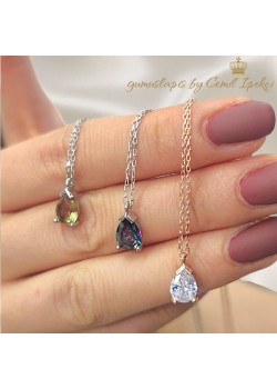 Mistik Kuvars Taşlı Damla Motif Gümüş Kolye