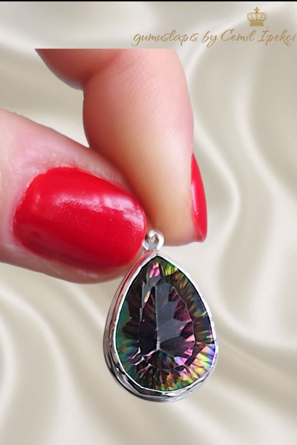 Mistik Kuvars Taşlı Gümüş Kolye Ucu 