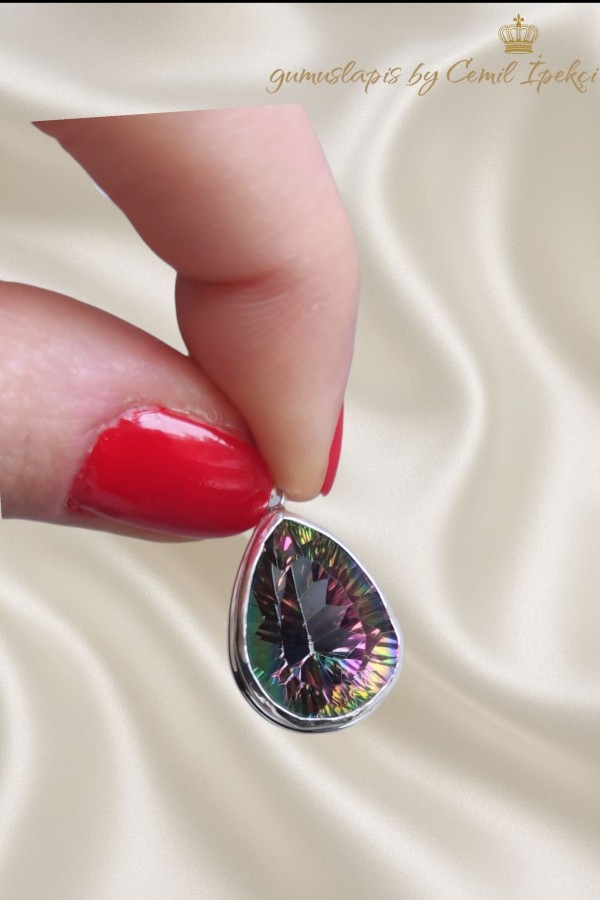 Mistik Kuvars Taşlı Gümüş Kolye Ucu 