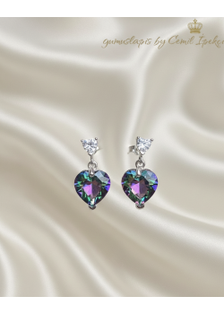 Mistik Kuvars Taşlı Kalp Motif Gümüş Küpe Çifti