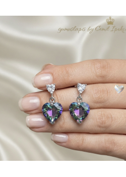 Mistik Kuvars Taşlı Kalp Motif Gümüş Küpe Çifti