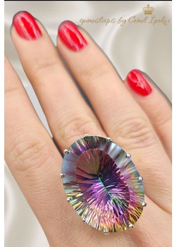 Mistik Kuvars Taşlı 11 Tırnak Gümüş Yüzük