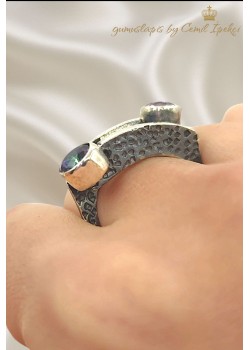 Mistik Kuvars Taşlı İkili Gümüş Yüzük 