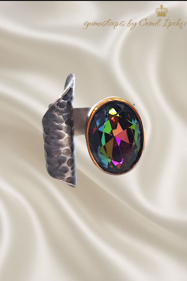 Lab Mistik Kuvars Taşlı Gümüş Yüzük 