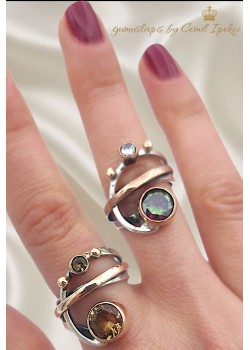 Mistik Kuvars ve Renk Değiştiren Taşlı Gümüş Sarmal Yüzük Serisi