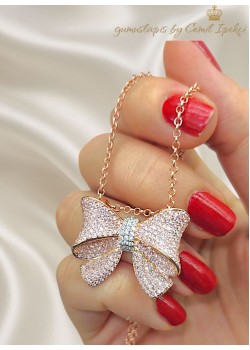 Morganit Taşlı Fiyonk Motif Gümüş Kolye 