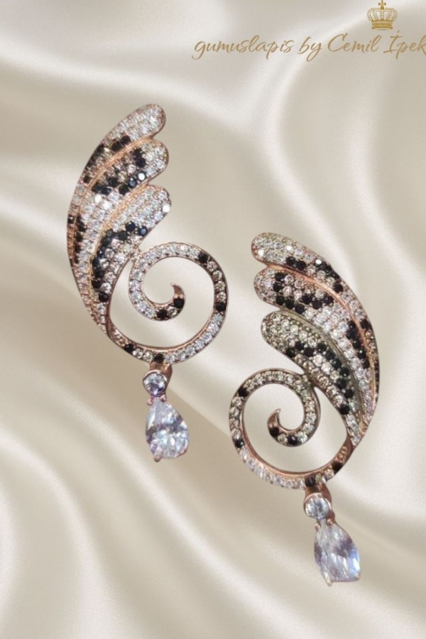 Leopar Desenli Gümüş Küpe Çifti 