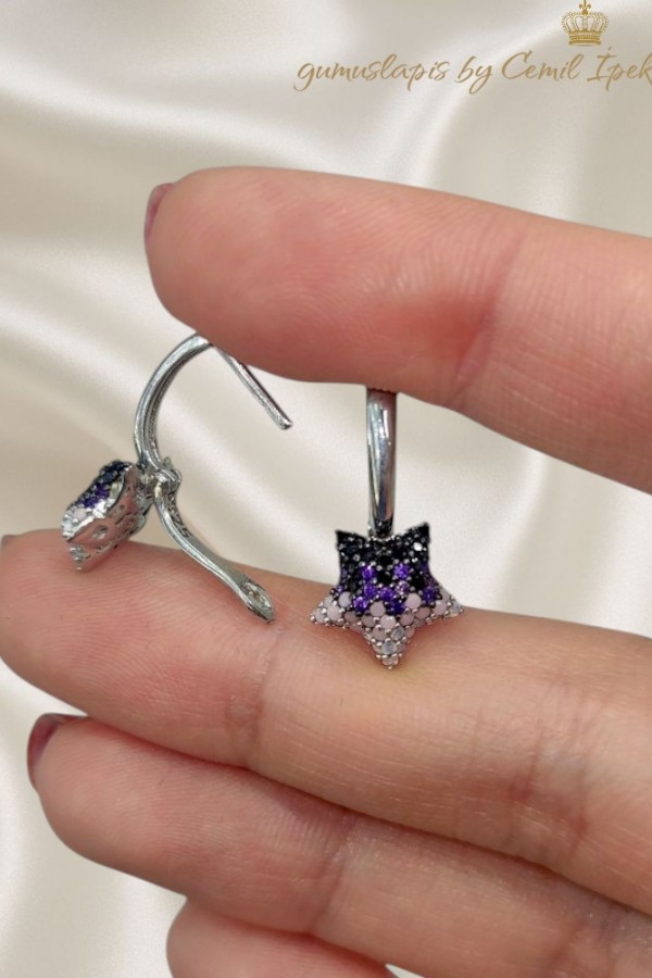 Koyudan Açığa Renk Geçişli Yıldız Motif Gümüş Beyaz Küpe