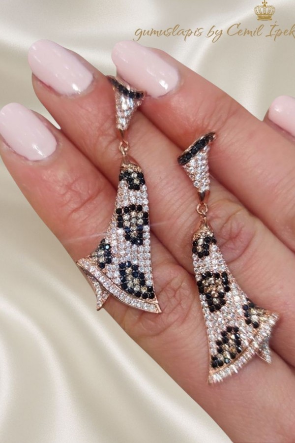 Leopar Desenli Gümüş Küpe Çifti