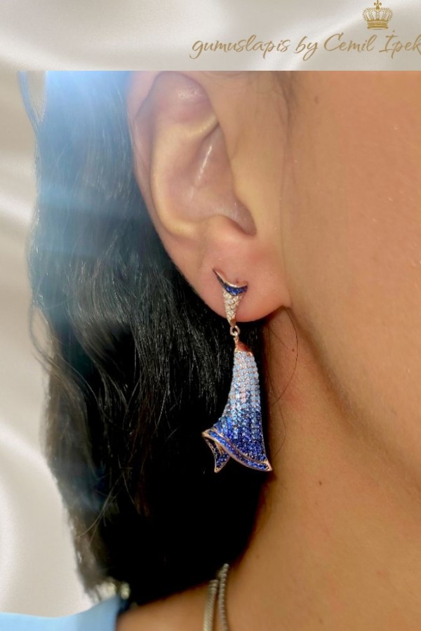 Koyudan açığa renk geçişli gümüş küpe çifti