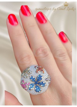 Koyudan Açığa Renk Geçişli Çiçek Motif Gümüş Yüzük